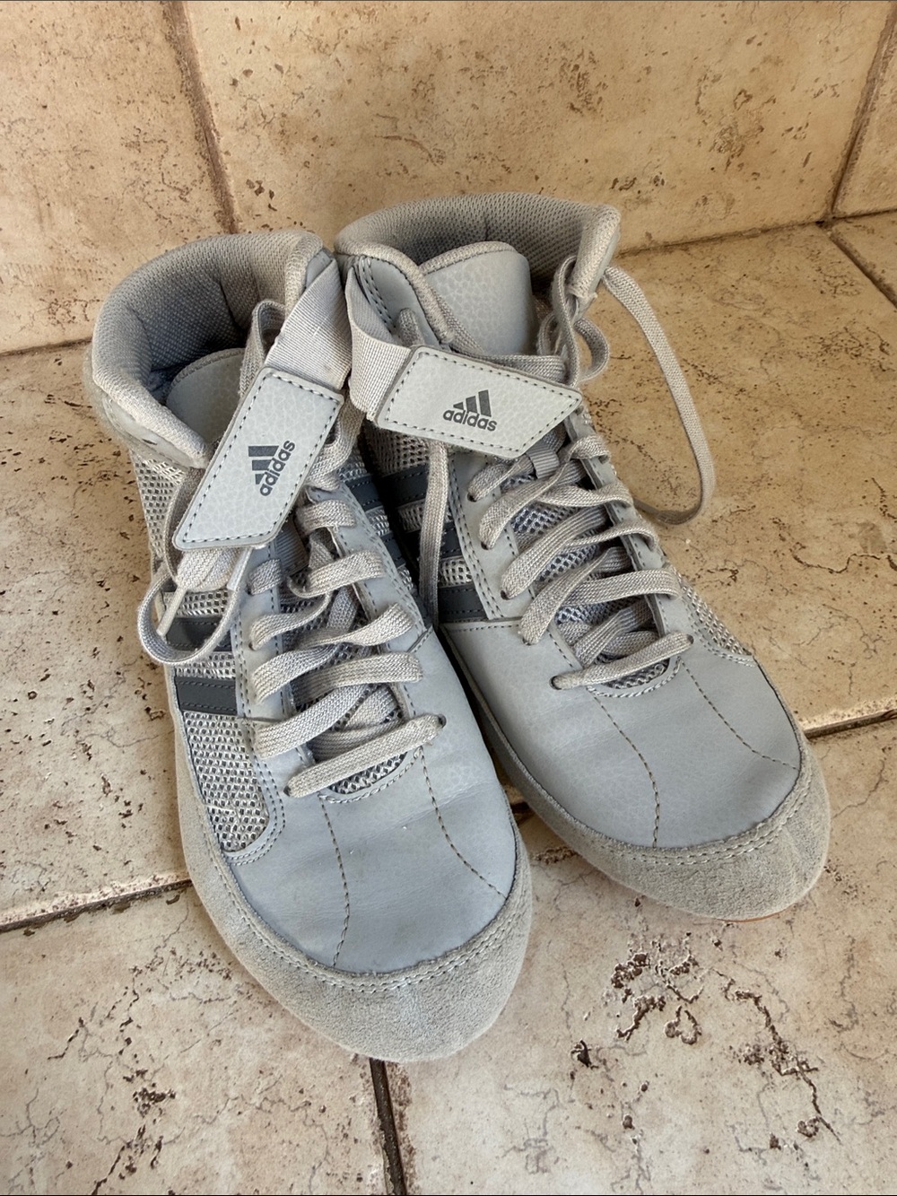 adidas Kids Light Gray High-Top Sneakers with Strap